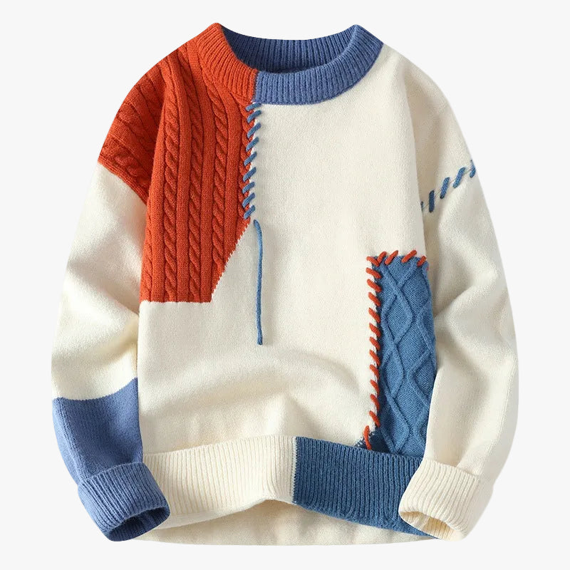 mens-knit-pullover-sweater-with-patchwork-panels-and-crew-neck-1