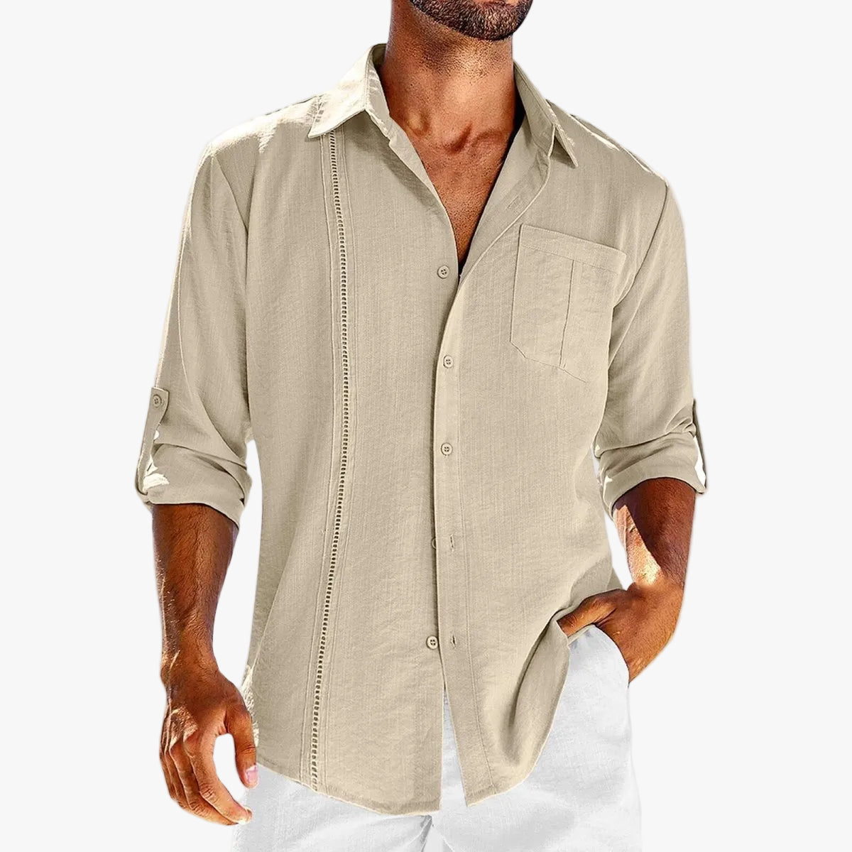 mens-linen-button-front-shirt-with-embroidered-panel-and-roll-tab-sleeves-1
