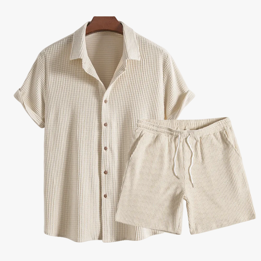 mens-waffle-knit-two-piece-set-with-button-shirt-and-drawstring-shorts-1