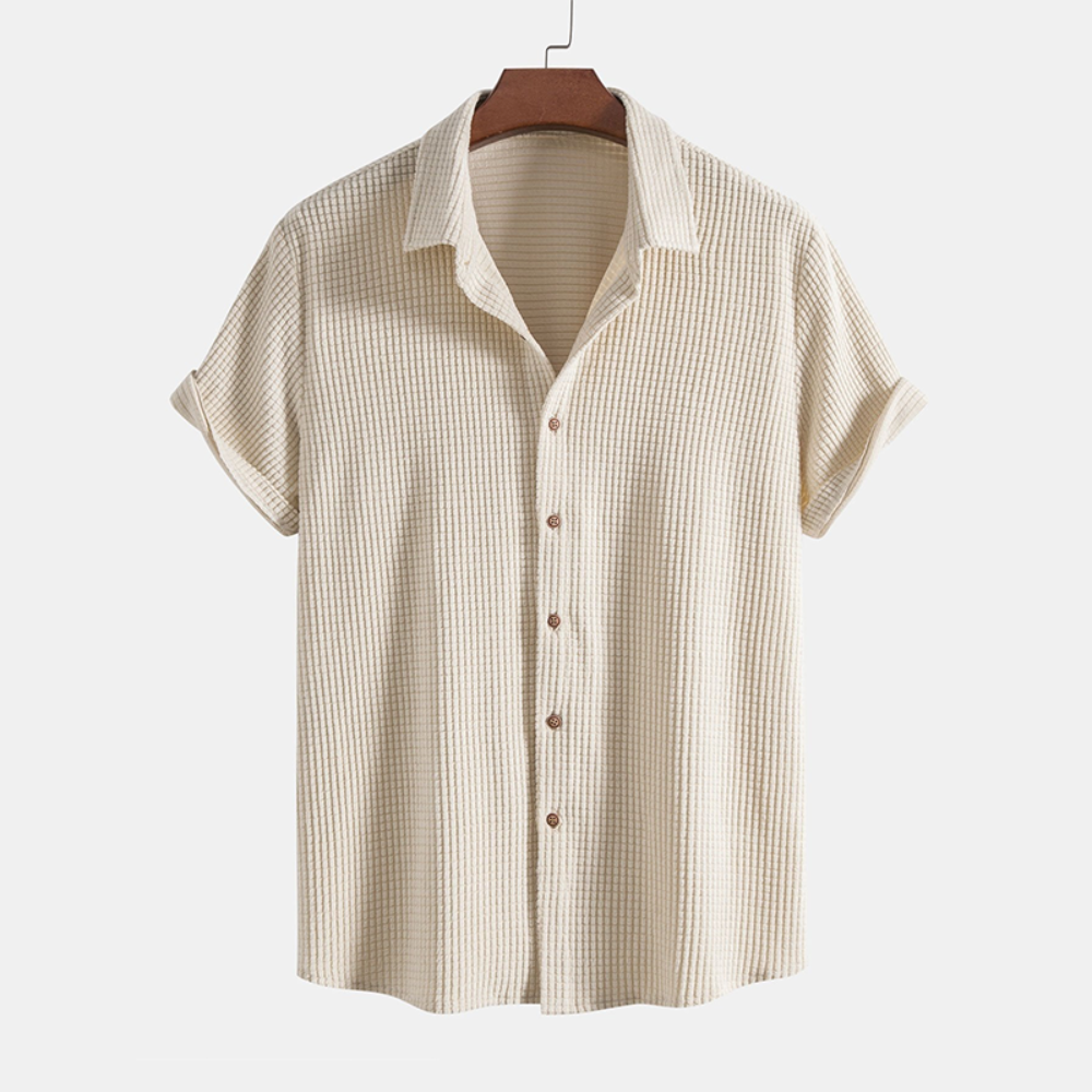 mens-waffle-knit-two-piece-set-with-button-shirt-and-drawstring-shorts-2