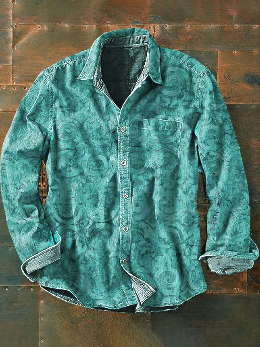 mens-woven-button-front-shirt-with-printed-pattern-and-chest-pocket-2