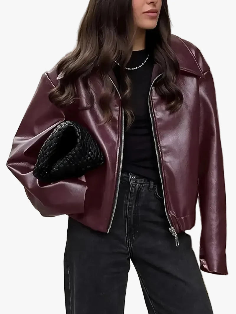 womens-bomber-jacket-in-coated-faux-with-zip-front-and-point-collar-1