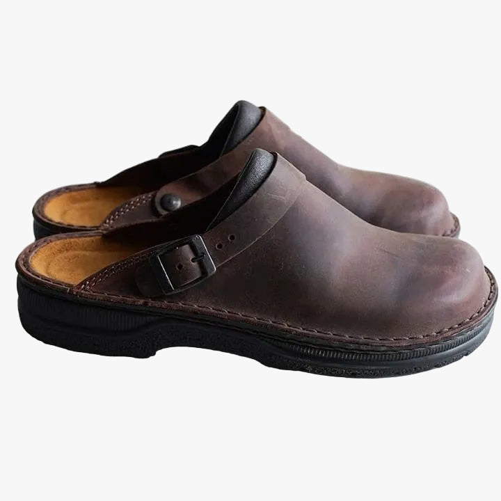 mens-faux-upper-clog-mules-with-buckle-strap-and-stitched-sole-1