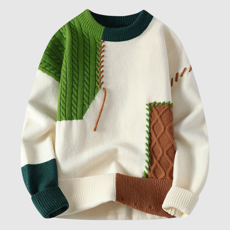 mens-knit-pullover-sweater-with-patchwork-panels-and-crew-neck-2