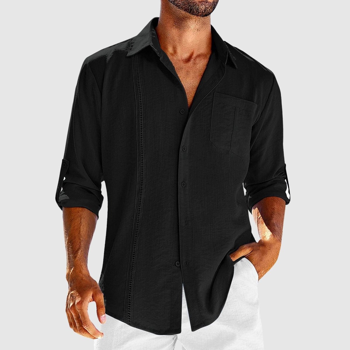 mens-linen-button-front-shirt-with-embroidered-panel-and-roll-tab-sleeves-2