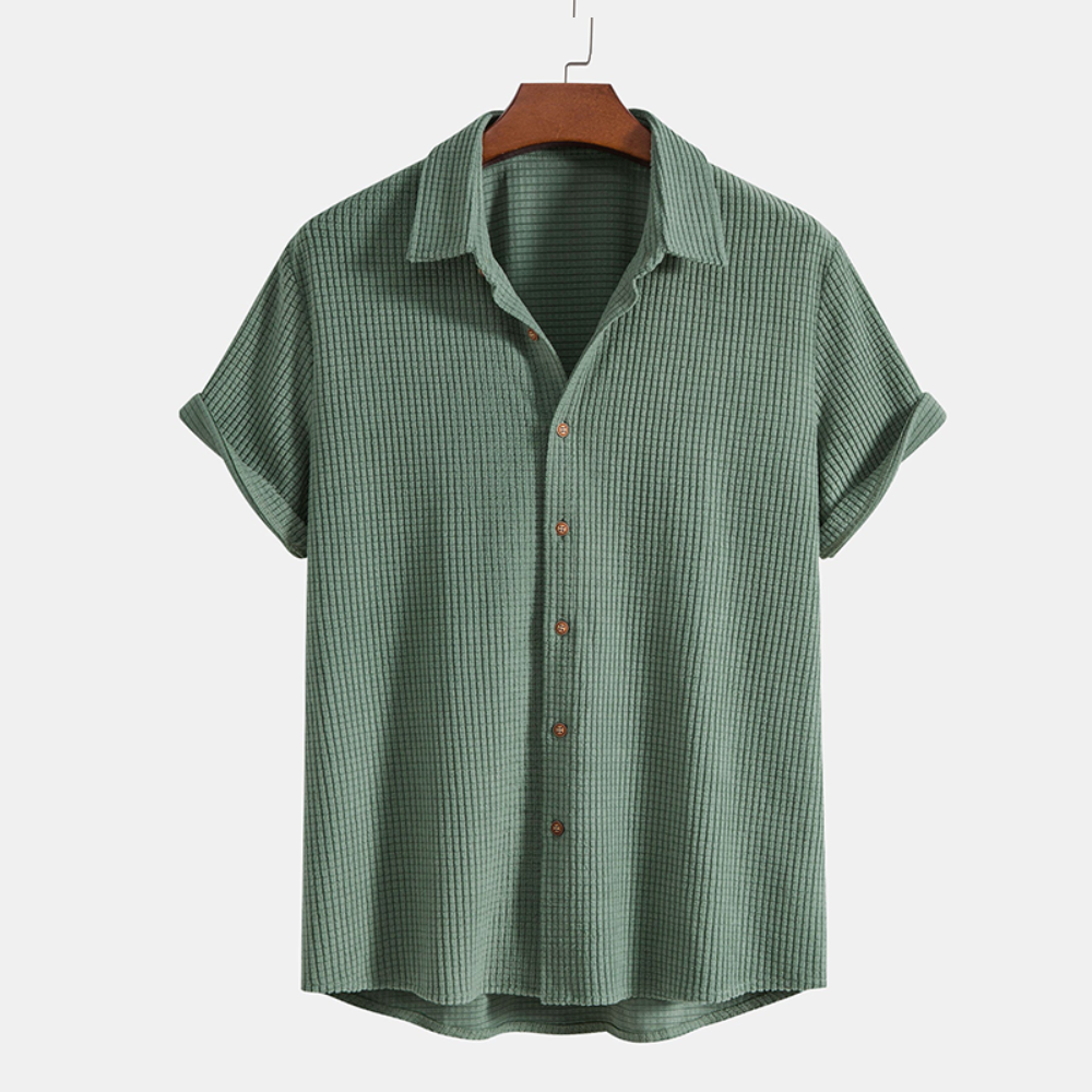 mens-waffle-knit-two-piece-set-with-button-shirt-and-drawstring-shorts-6