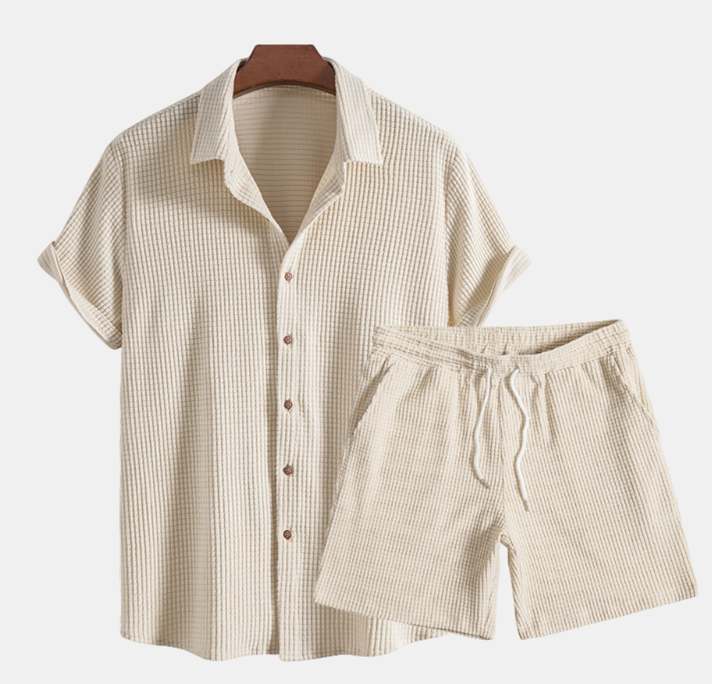 mens-waffle-knit-two-piece-set-with-button-shirt-and-drawstring-shorts-9