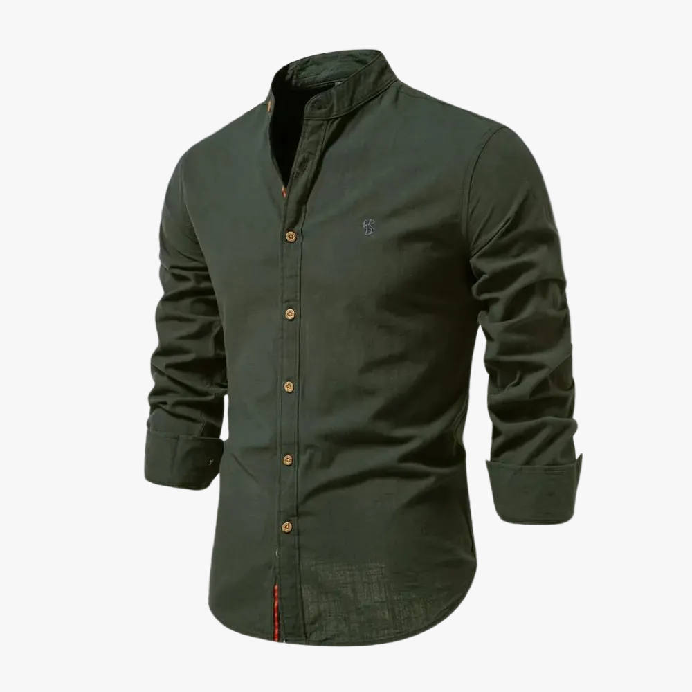 mens-woven-long-sleeve-shirt-with-band-collar-and-embroidered-emblem-1