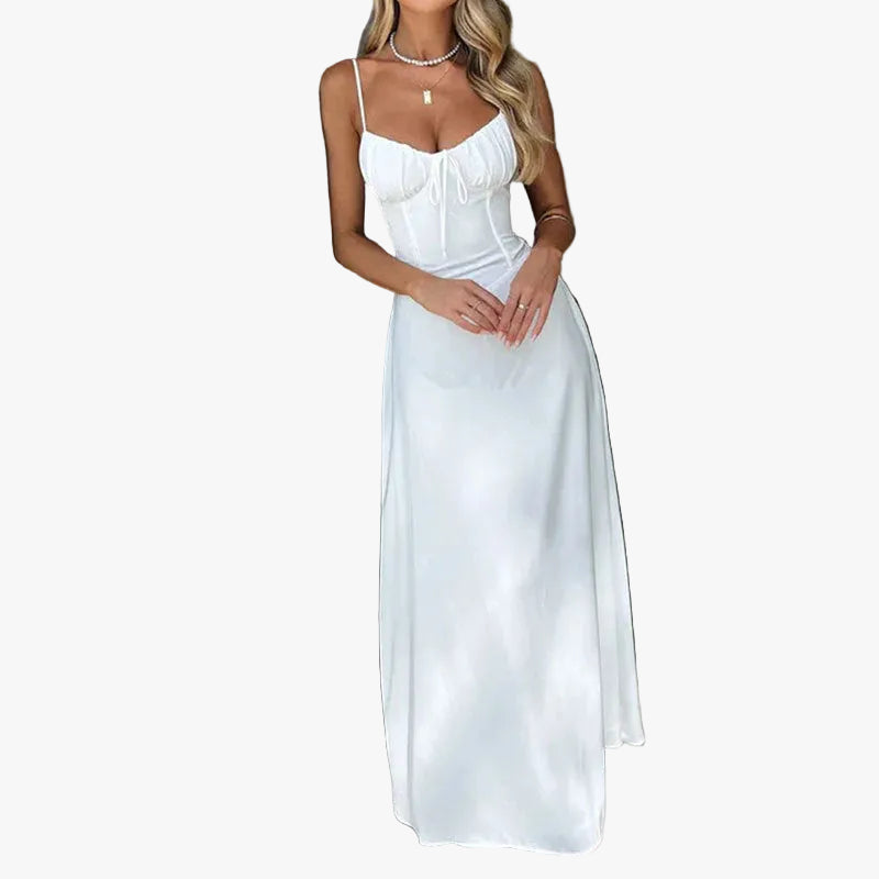 womens-maxi-dress-in-woven-material-with-ruched-bodice-and-spaghetti-straps-1