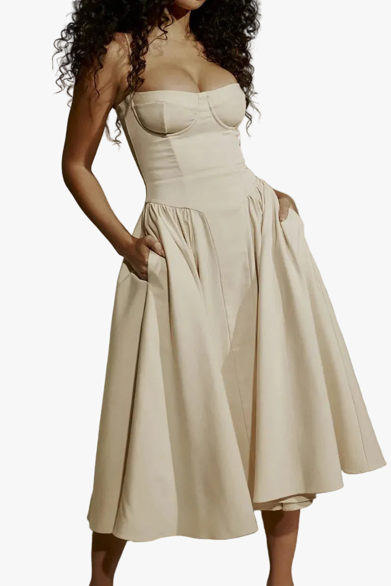 womens-midi-dress-in-woven-material-with-bust-seams-and-pockets-1