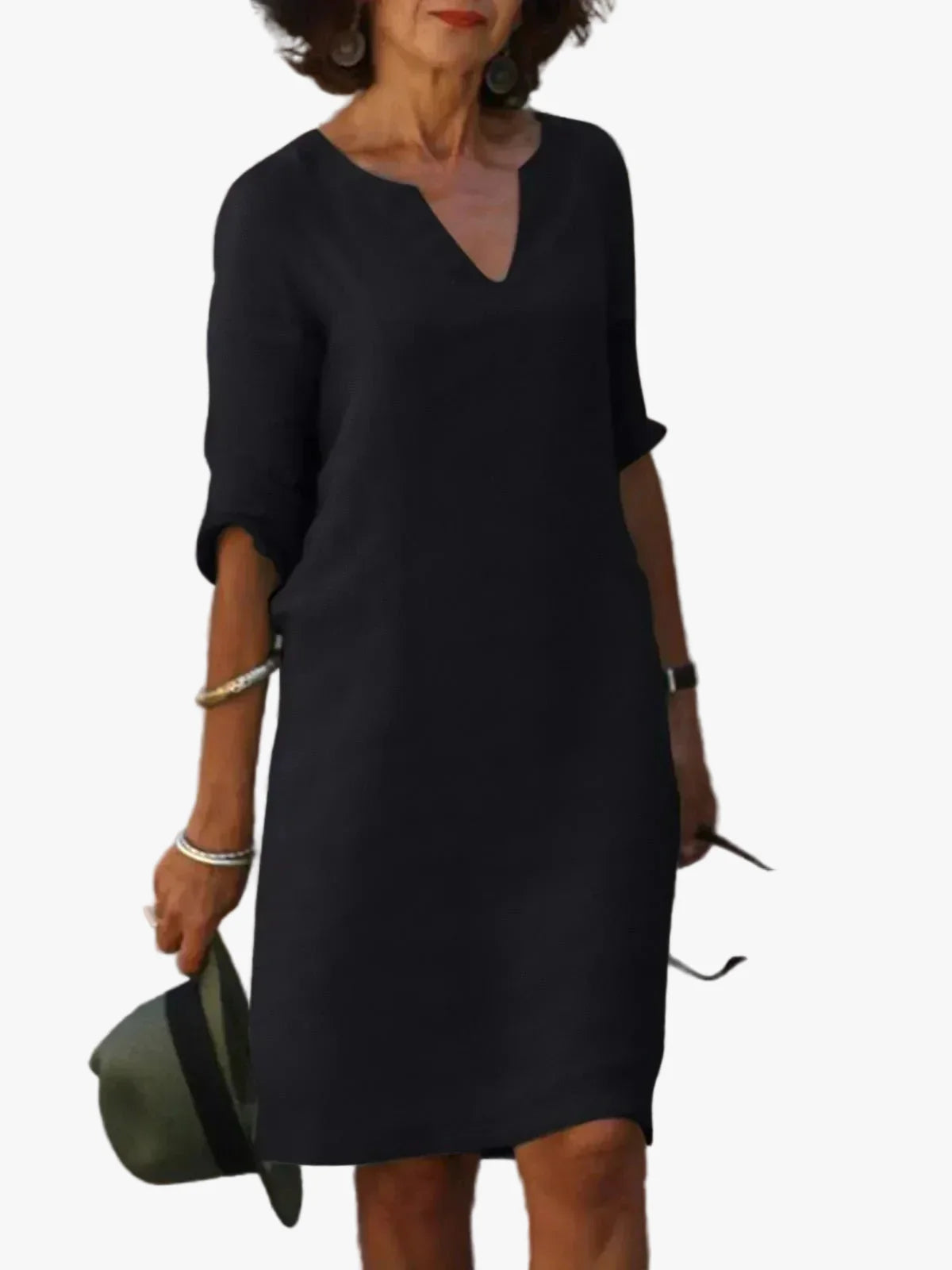 womens-midi-shift-dress-with-woven-surface-and-v-neckline-1