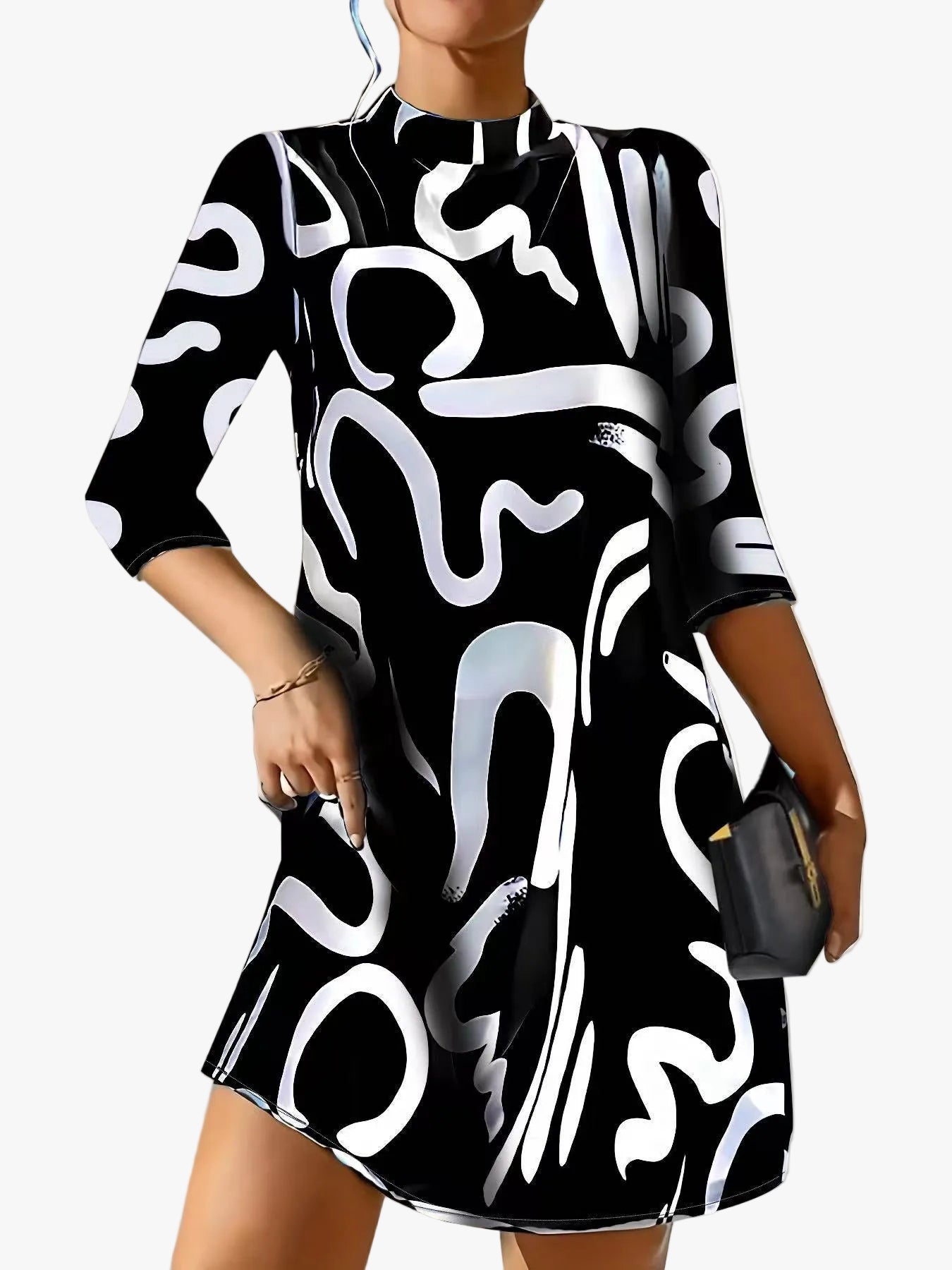 womens-mini-dress-in-knit-with-abstract-print-and-keyhole-back-1