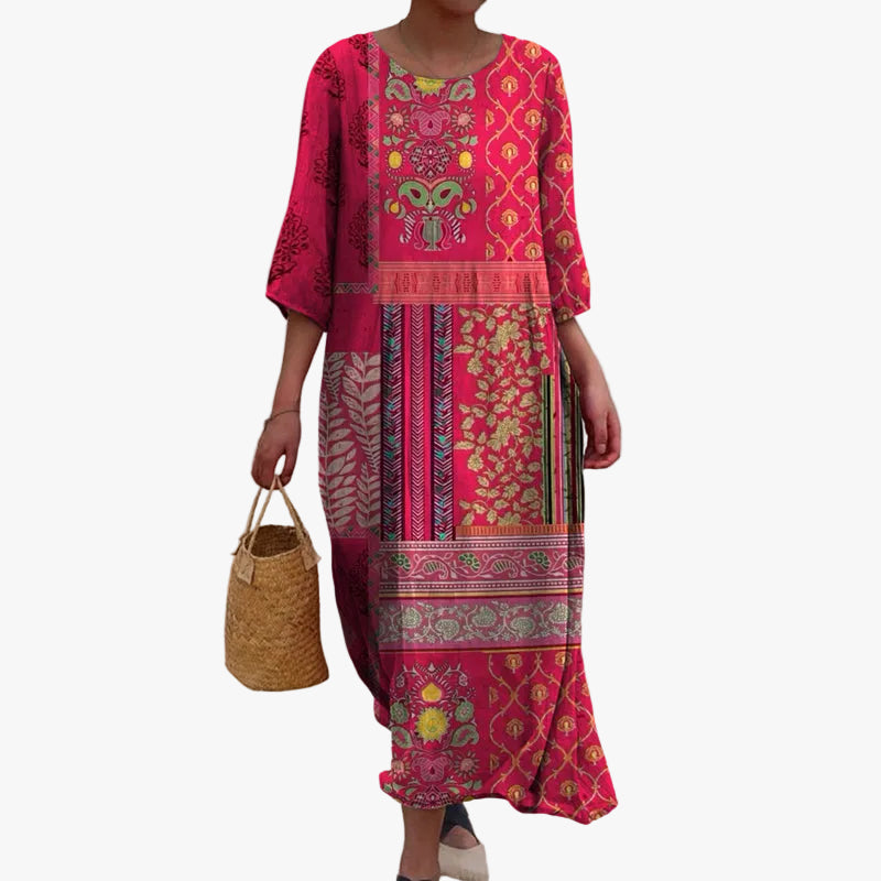 womens-woven-maxi-dress-with-mixed-print-and-elbow-sleeves-1