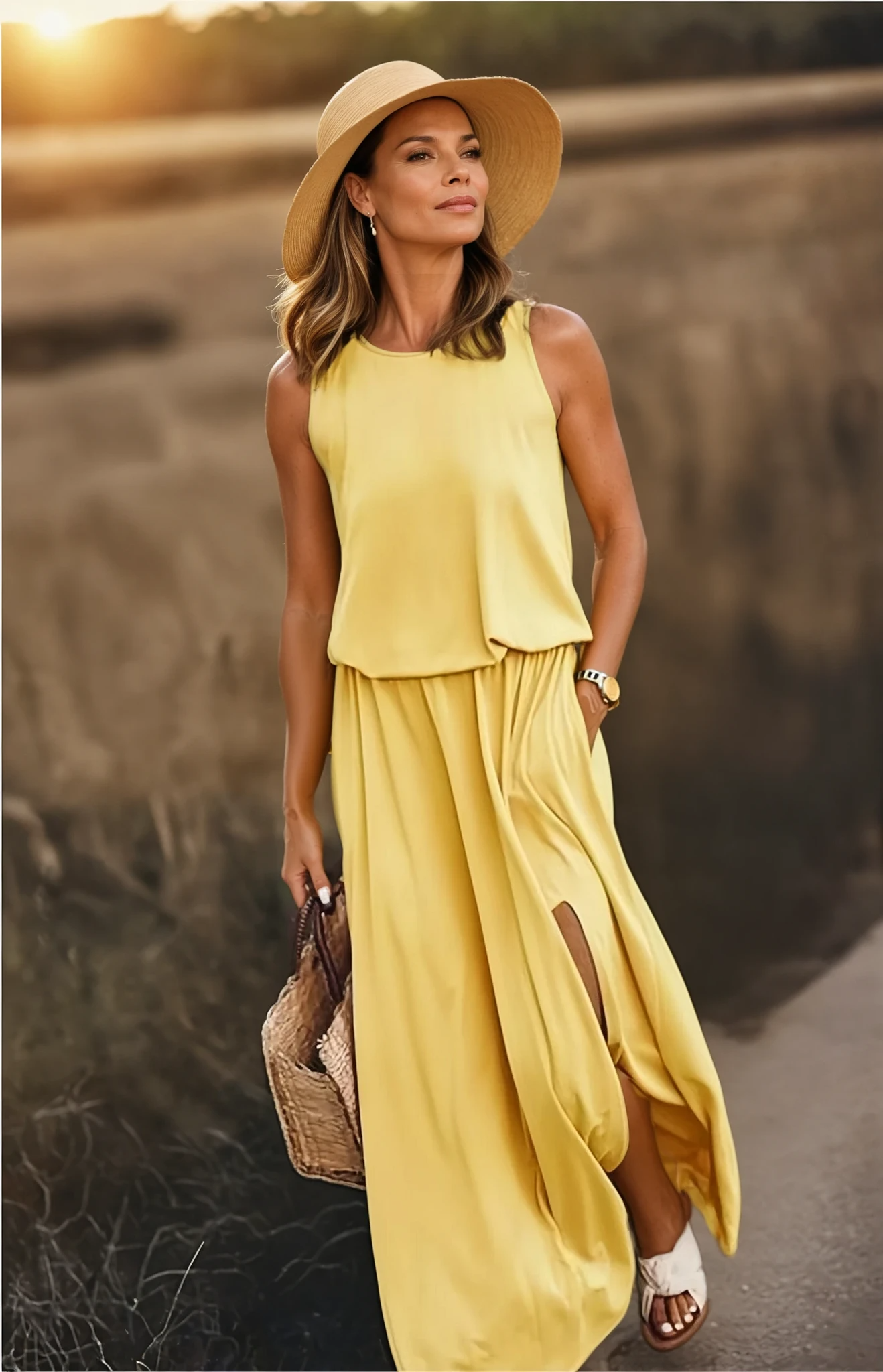 womens-woven-maxi-dress-with-overlay-top-and-side-slit-2