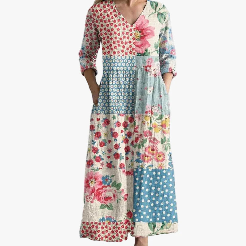womens-woven-maxi-dress-with-v-neck-and-panel-print-1