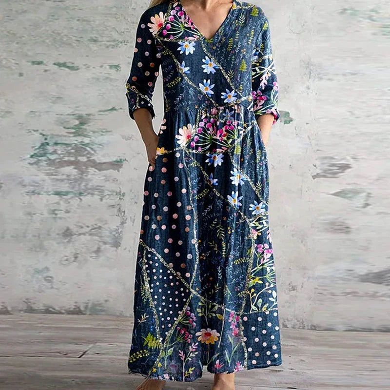 womens-woven-maxi-dress-with-v-neck-and-panel-print-2