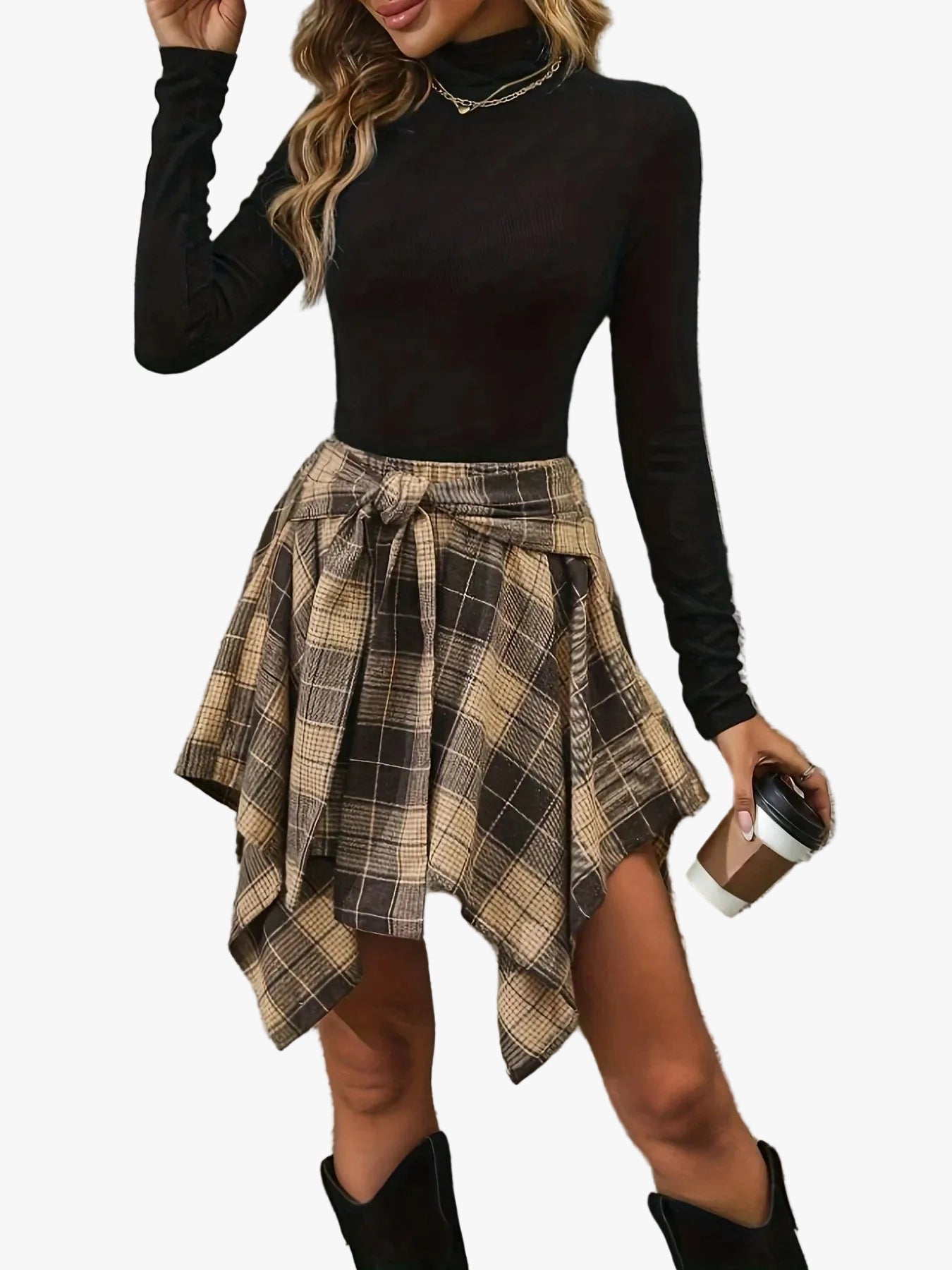 womens-woven-plaid-skirt-with-tie-waist-and-handkerchief-hem-1