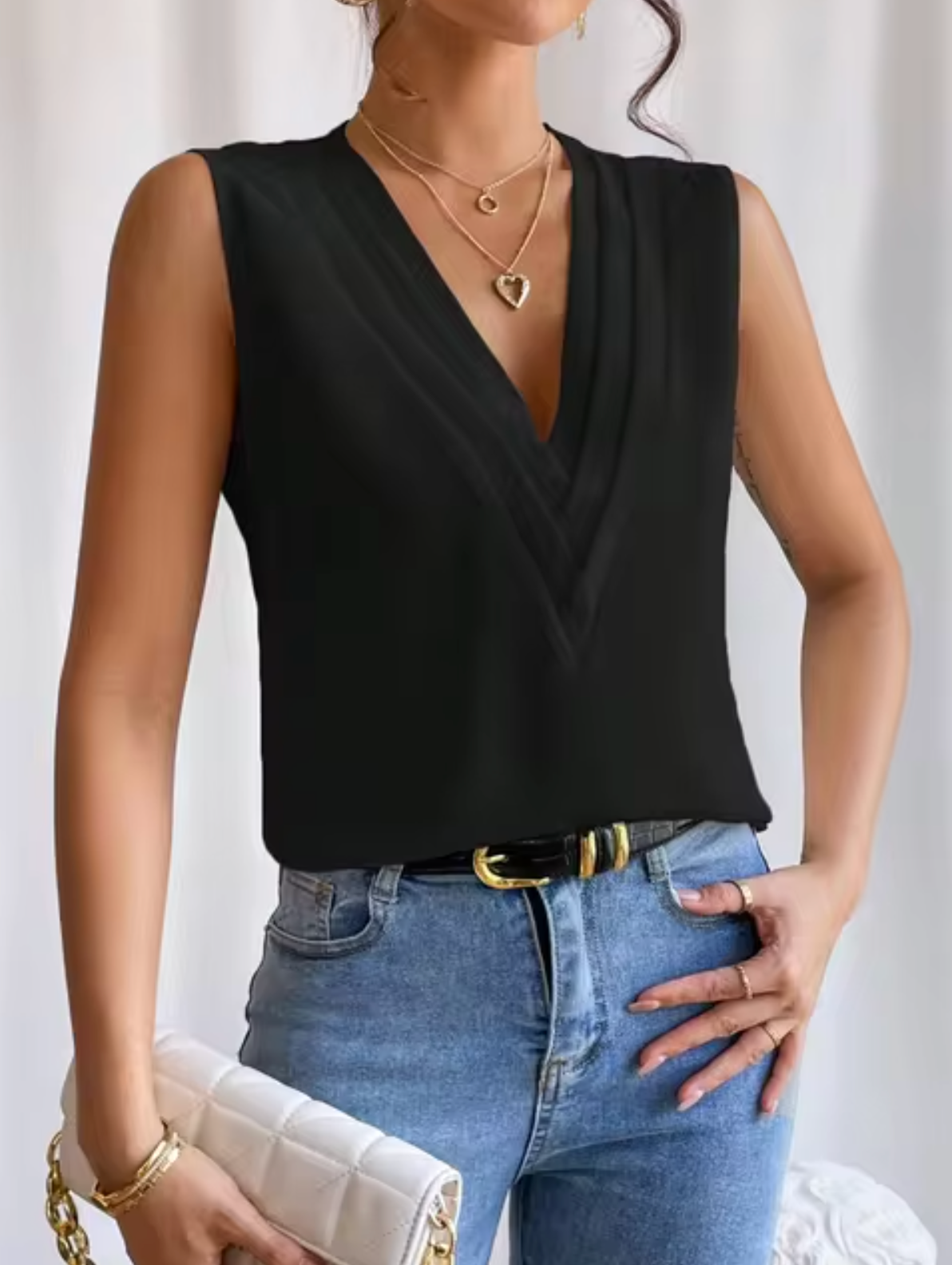 womens-woven-sleeveless-top-with-layered-v-neck-and-pleated-front-2